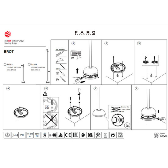 Zewnętrzna lampa stojąca 90 cm 20W BROT FARO 71253