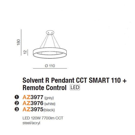 Lampa wisząca Solvent R Grey 110 cm PILOT + Smart WiFi Azzardo
