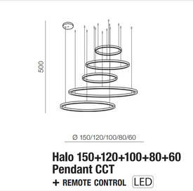 Ściemnialna lampa wisząca Halo 150 + 120 + 100 + 80 + 60 Black Azzardo + pilot