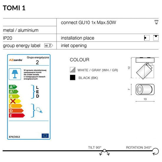 Lampa Tomi 1 biała AZ0662 Azzardo
