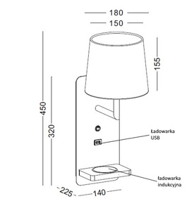 Kinkiet z gniazdem USB I ŁADOWARKĄ INDUKCYJNĄ HOTELS 420H biały
