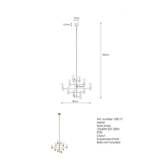 Lampa wisząca Paris 10L mosiądz Markslojd