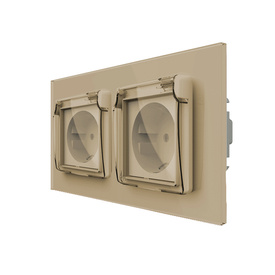 Komplet LIVOLO dwa gniazda w szklanej ramce z nakładkami kolor złoty