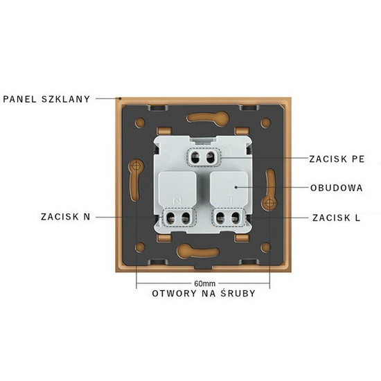 Gniazdo złote z bolcem w szklanej ramce z klapką bryzgoszczelną LIVOLO