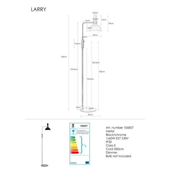 Lampa podłogowa Larry 1L czarna Markslojd