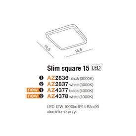 Wpust do łazienki IP44 LED SLIM 15 SQUARE 4000K Black Azzardo