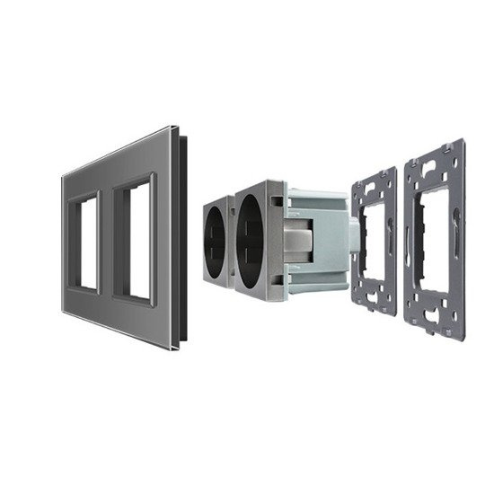 Komplet LIVOLO dwa gniazda w szklanej ramce z nakładkami kolor złoty