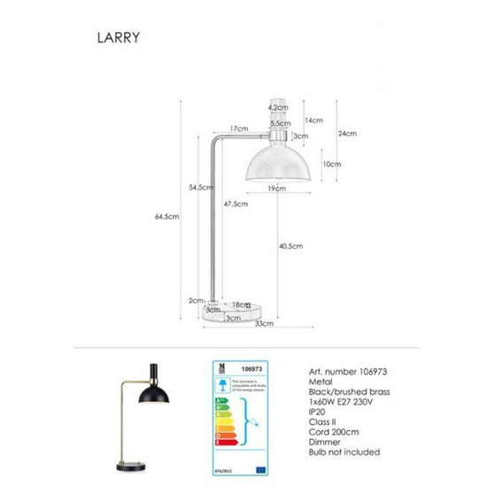 Lampka biurkowa Larry 1L czarna/złota Markslojd