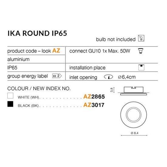 Biała oprawa do zabudowy w łazience IP65  IKA Azzardo 