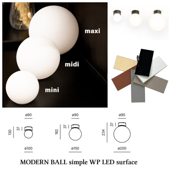 KINKIET MODERN BALL simple midi LED hermetic LOW POWER 2700K AQFORM 