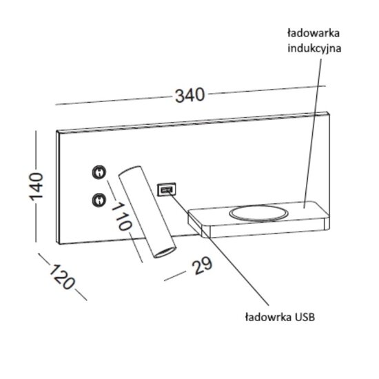 Kinkiet z gniazdem USB I ŁADOWARKĄ INDUKCYJNĄ HOTELS 417L czarny