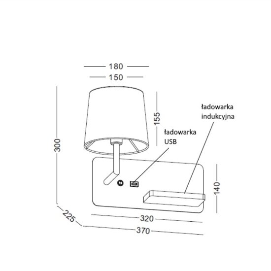 Kinkiet z gniazdem USB I ŁADOWARKĄ INDUKCYJNĄ HOTELS 420L biały