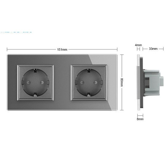 Komplet LIVOLO dwa gniazda w szklanej ramce kolor srebrny