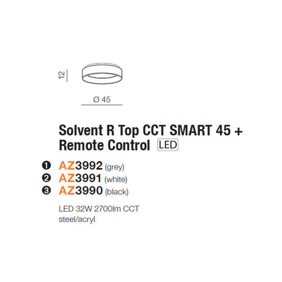 Lampa sufitowa Solvent R Black 45 cm Azzardo Smart WiFi