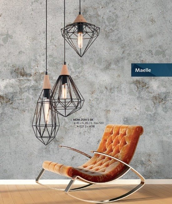 Lampa wisząca Maelle Italux MDM-2591/3 BK  - do wyczerpania zapasów