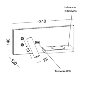 Kinkiet z gniazdem USB I ŁADOWARKĄ INDUKCYJNĄ HOTELS 417L biały